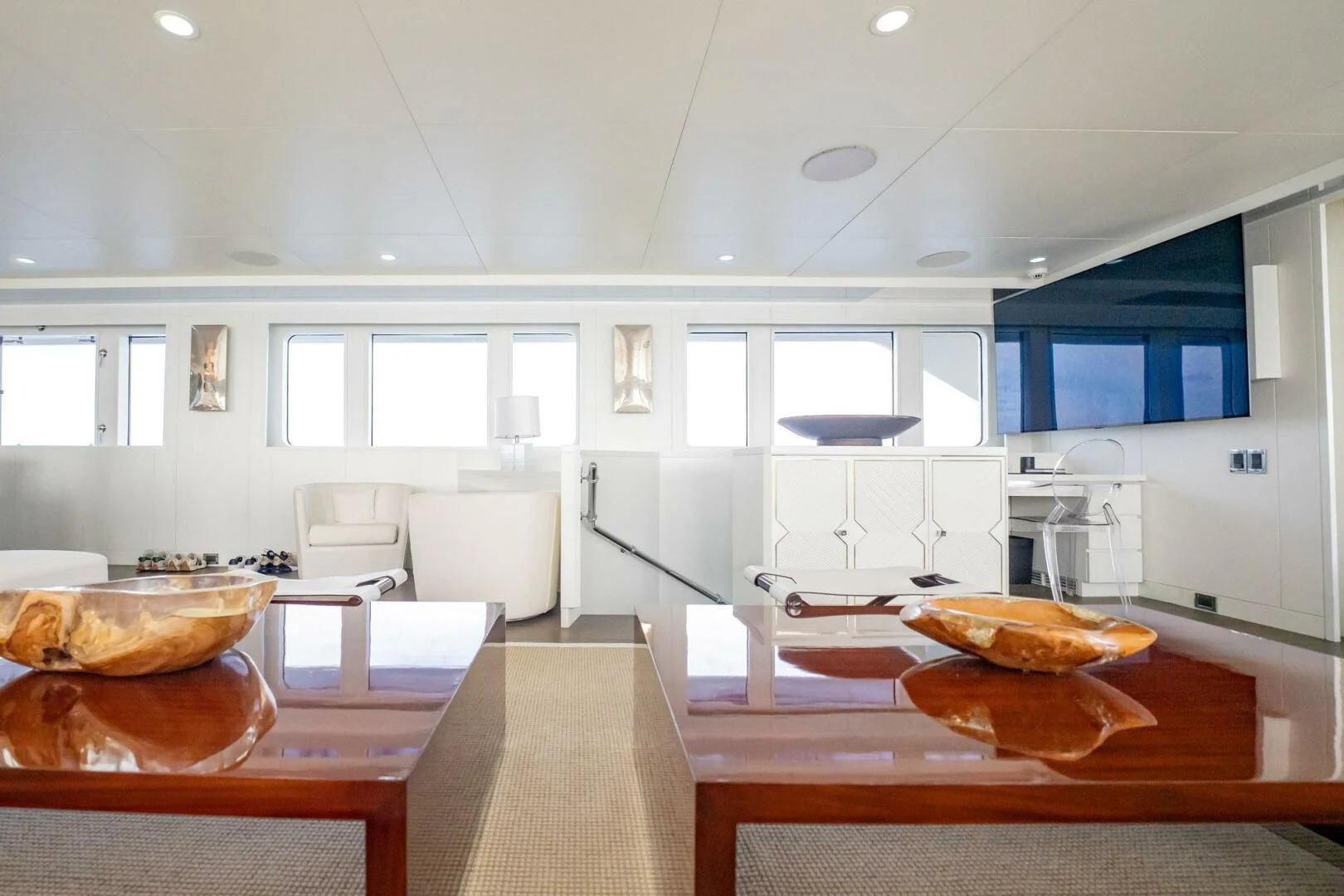 a kitchen with a table and chairs aboard BG Yacht for Sale