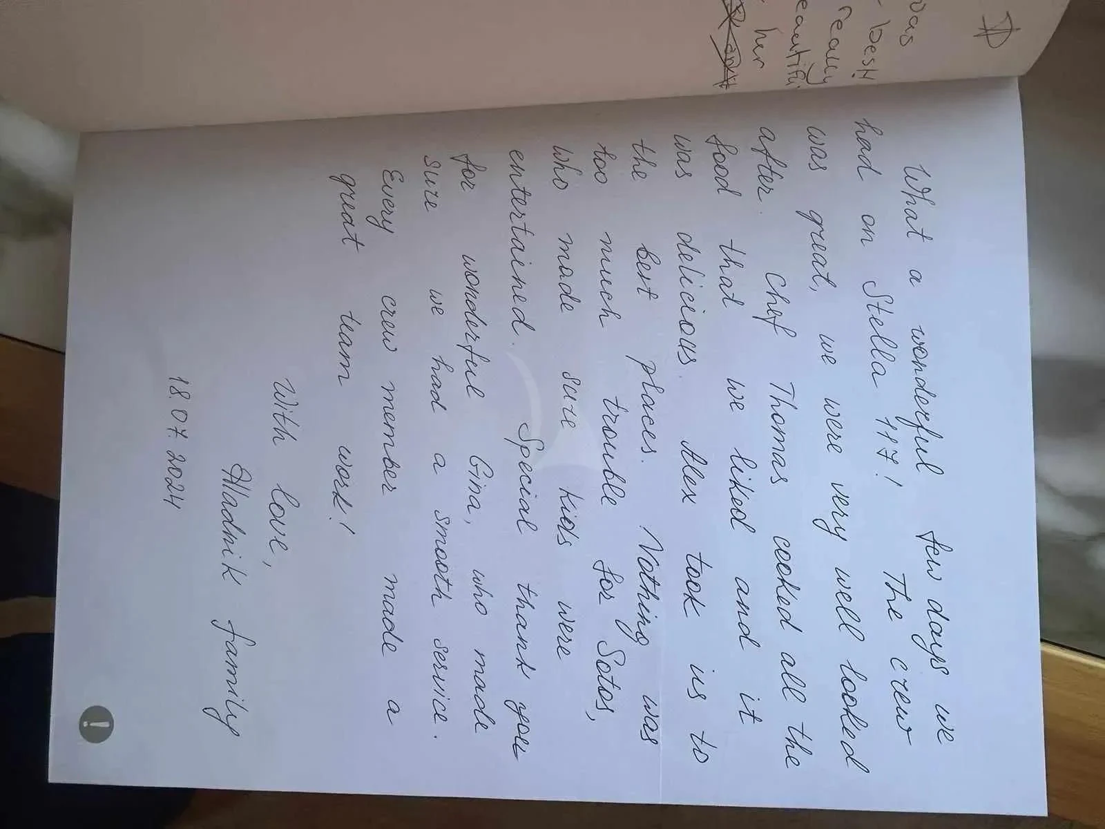 text, letter aboard STELA 117 Yacht for Sale