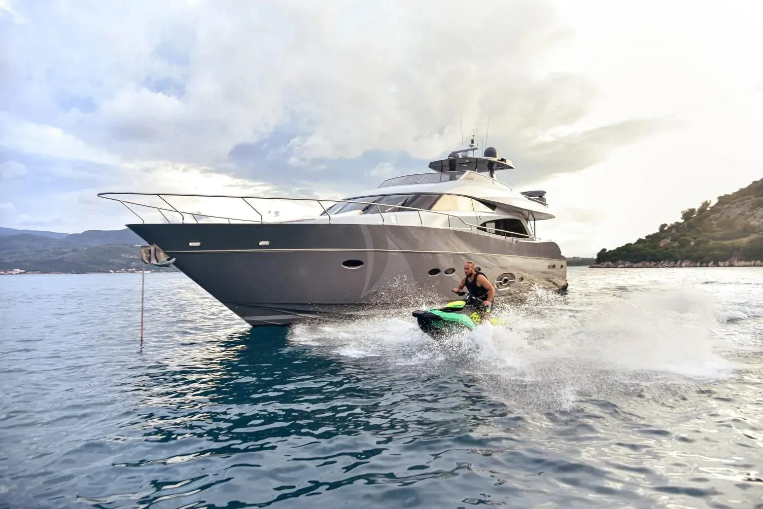 a boat in the water aboard STELA 117 Yacht for Sale