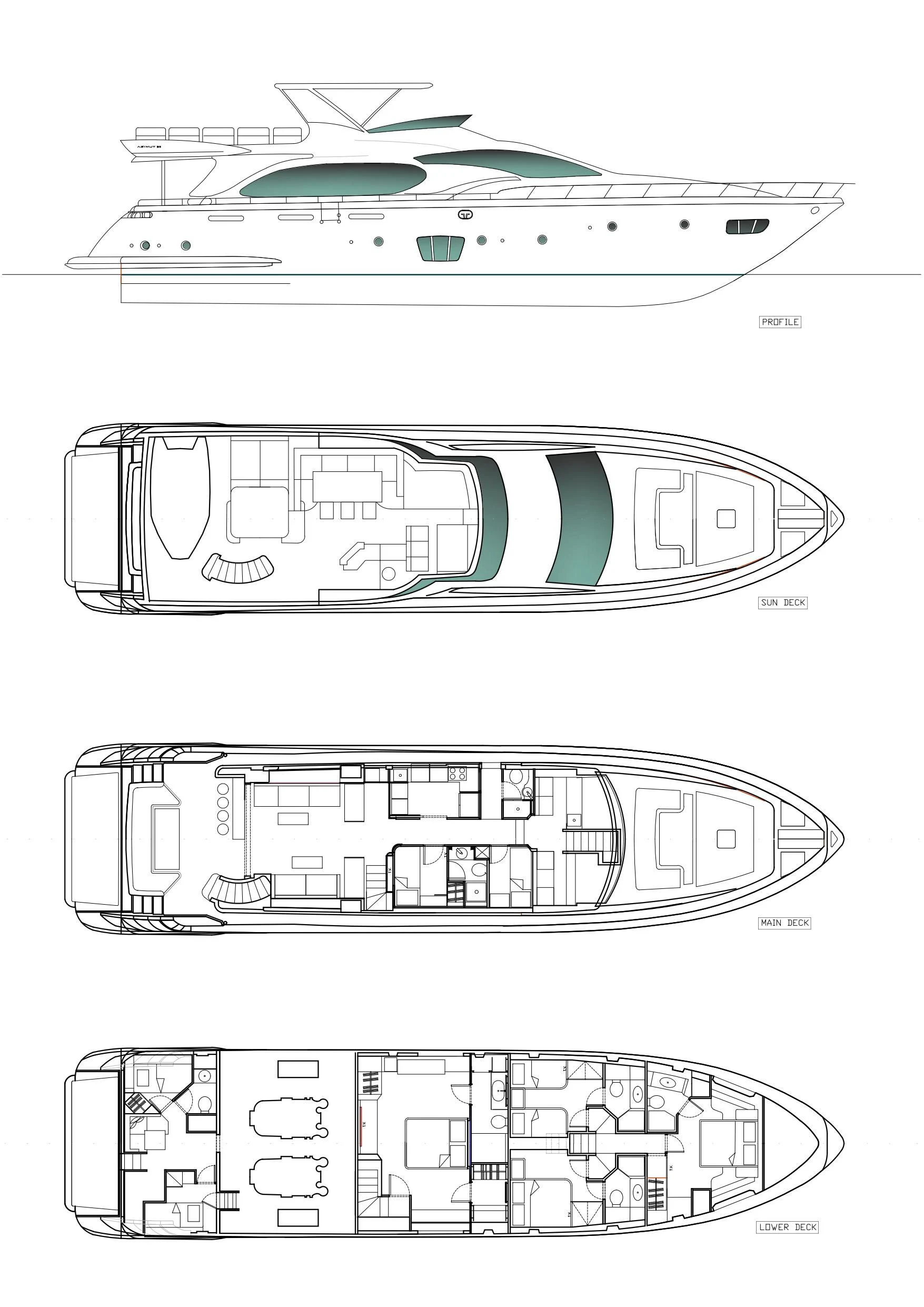 diagram, engineering drawing aboard LA FENICE Yacht for Charter