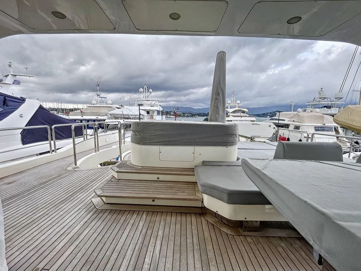 a deck with many boats aboard LA FENICE Yacht for Charter