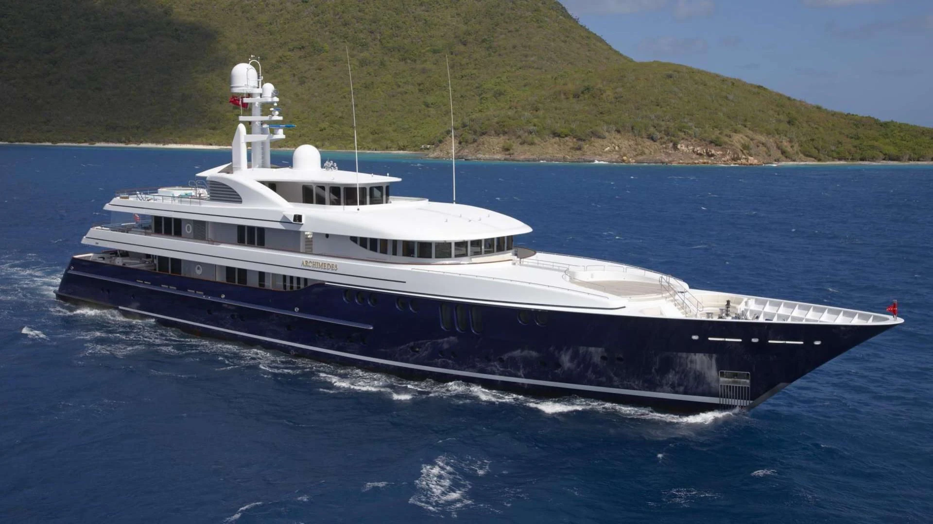 a large white boat aboard ARCHIMEDES Yacht for Sale