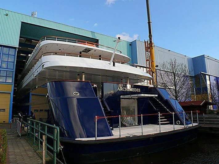 a boat on a dock aboard ARCHIMEDES Yacht for Sale