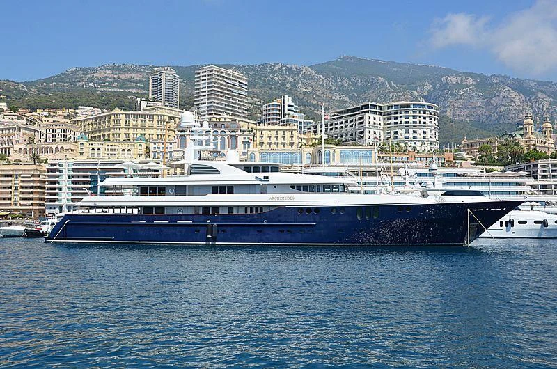 a large boat in the water aboard ARCHIMEDES Yacht for Sale