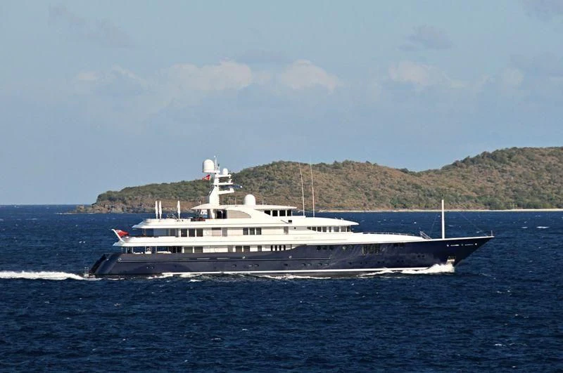 a large white boat on the water aboard ARCHIMEDES Yacht for Sale