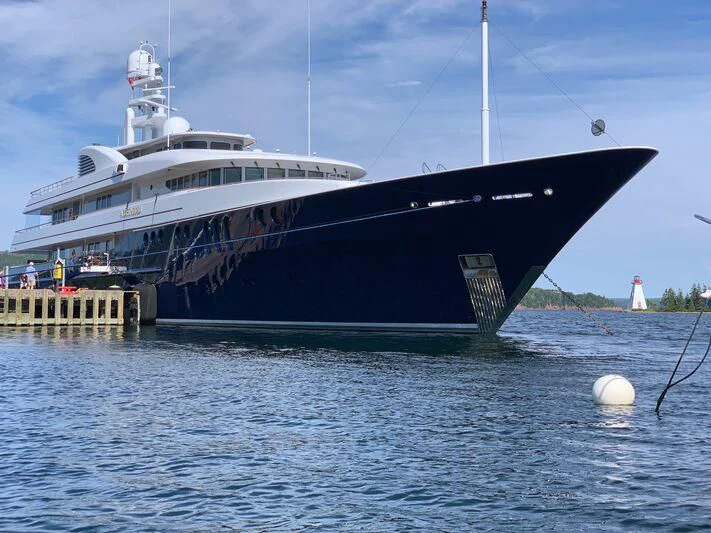 a large ship in the water aboard ARCHIMEDES Yacht for Sale
