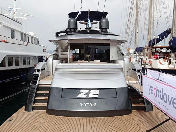 a boat on a dock aboard ONE Yacht for Charter