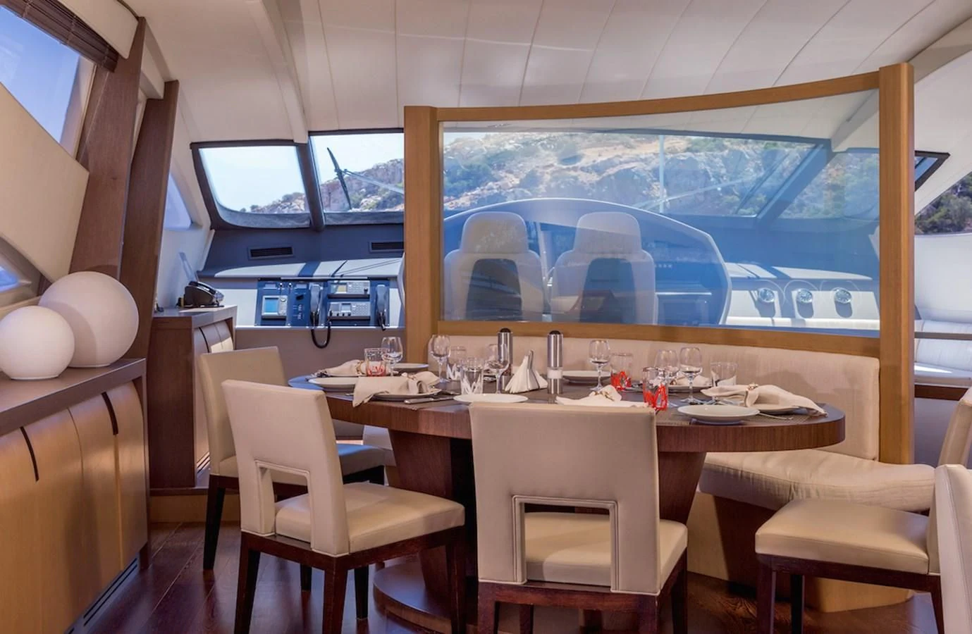 a dining table in a tent aboard ONE Yacht for Charter