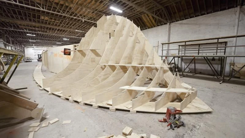 a large white tent in a warehouse aboard JARRETT BAY 90/68 Yacht for Sale