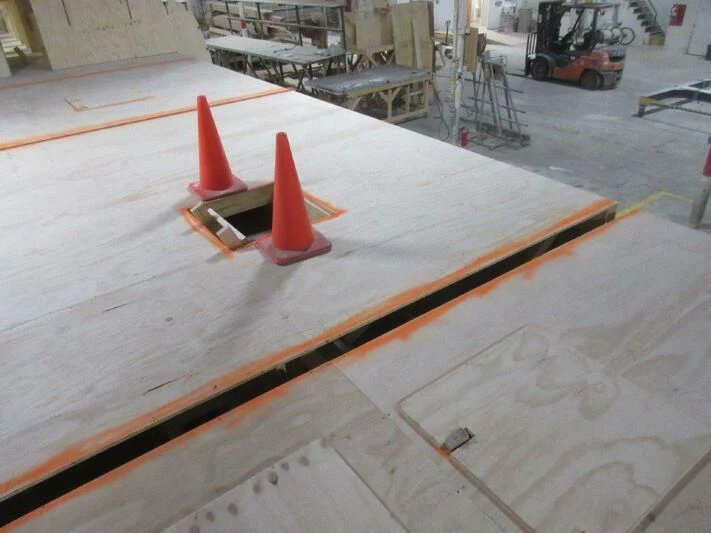 a construction site with orange cones aboard JARRETT BAY 90/68 Yacht for Sale