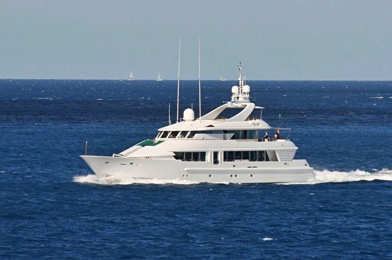 a white boat in the water aboard AQUALIBRIUM 1 Yacht for Sale