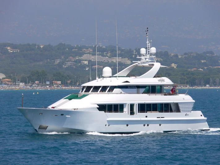 a white boat in the water aboard AQUALIBRIUM 1 Yacht for Sale