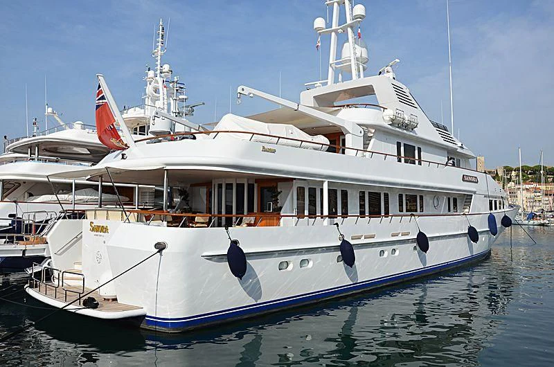 a large white boat aboard TATASU Yacht for Sale