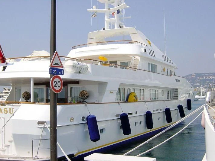a large white boat aboard TATASU Yacht for Sale
