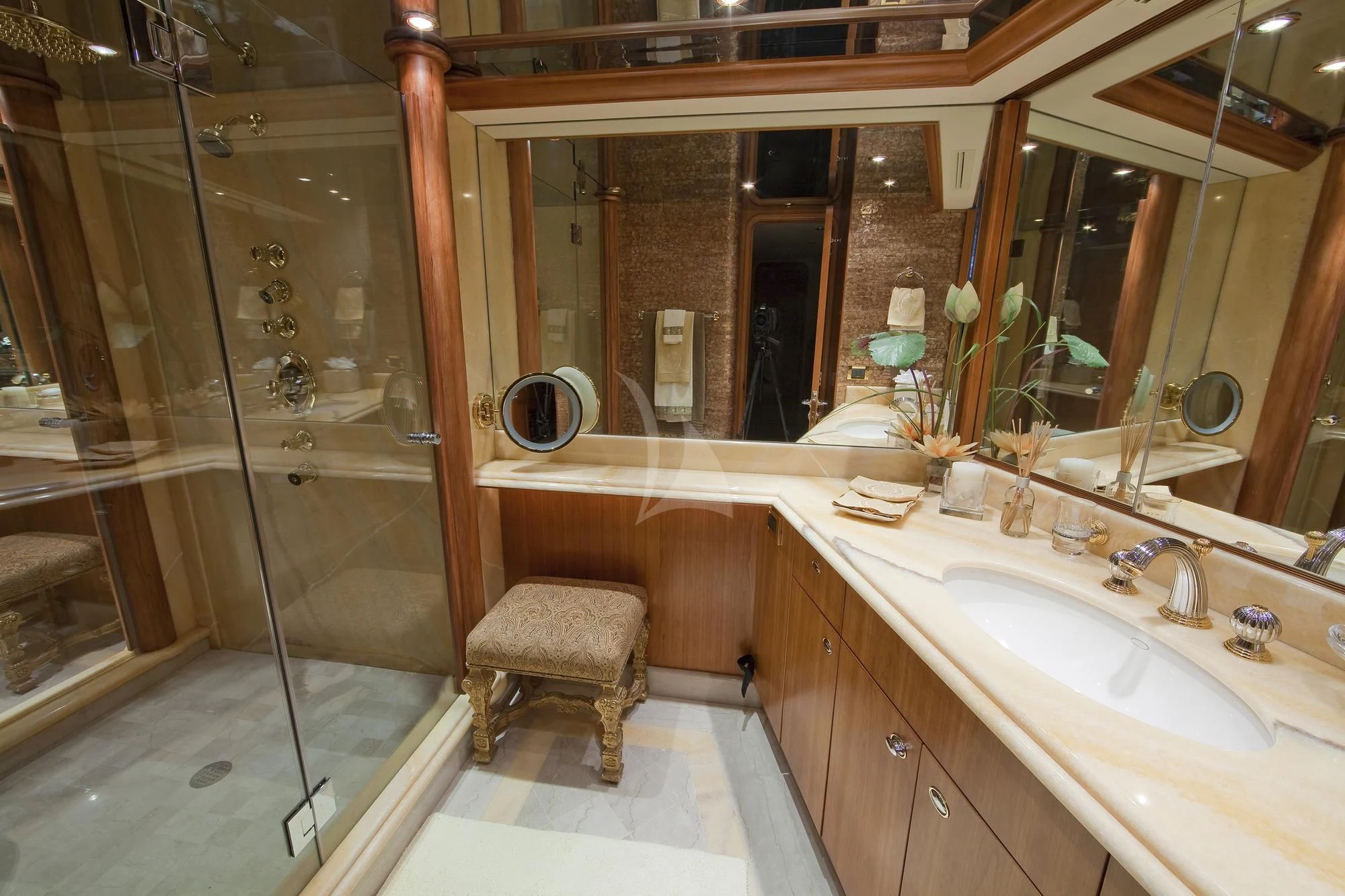 a bathroom with a stand up shower aboard LADY GRACE Yacht for Sale
