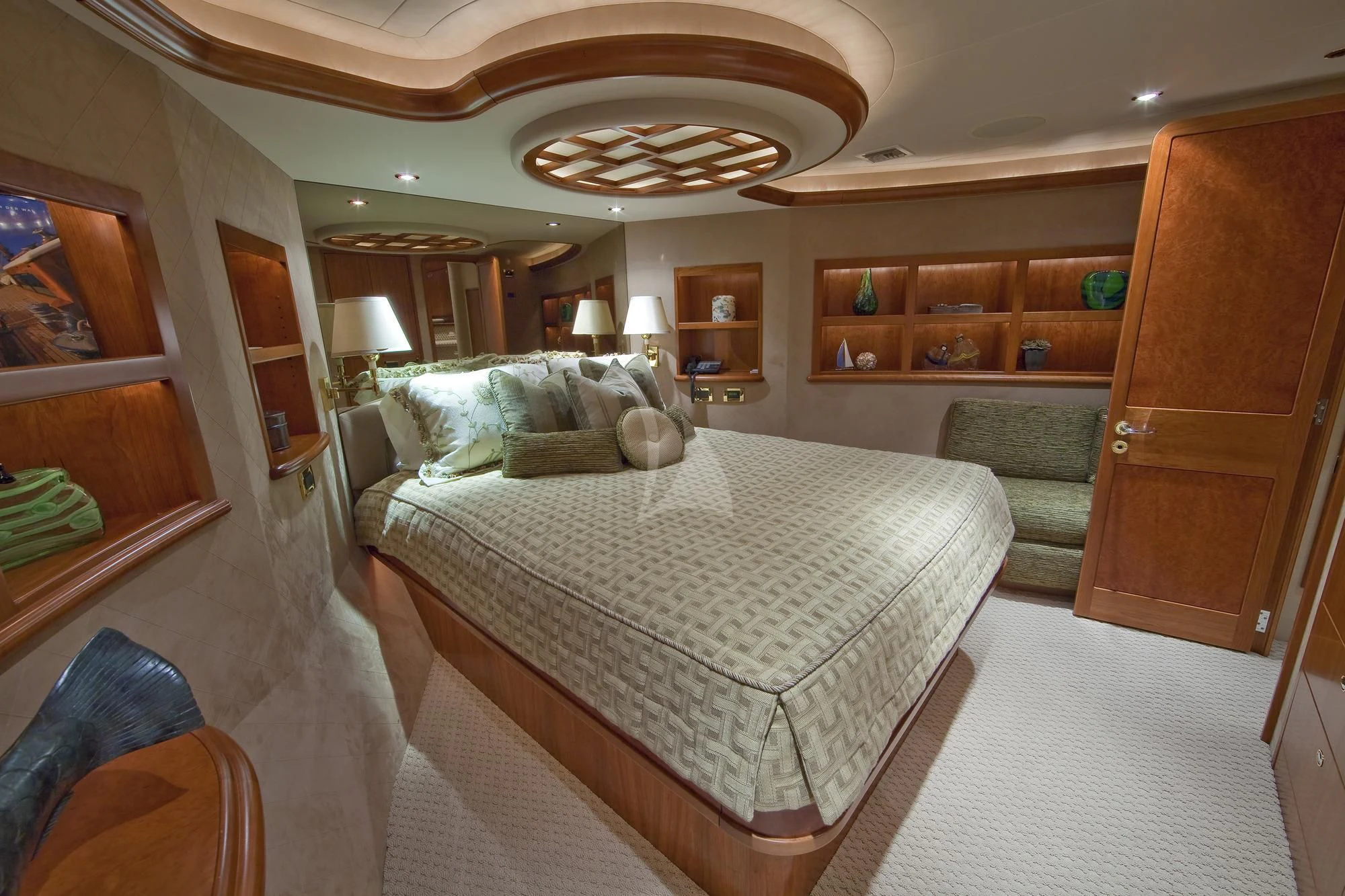 a large bedroom with a large bed aboard LADY GRACE Yacht for Sale