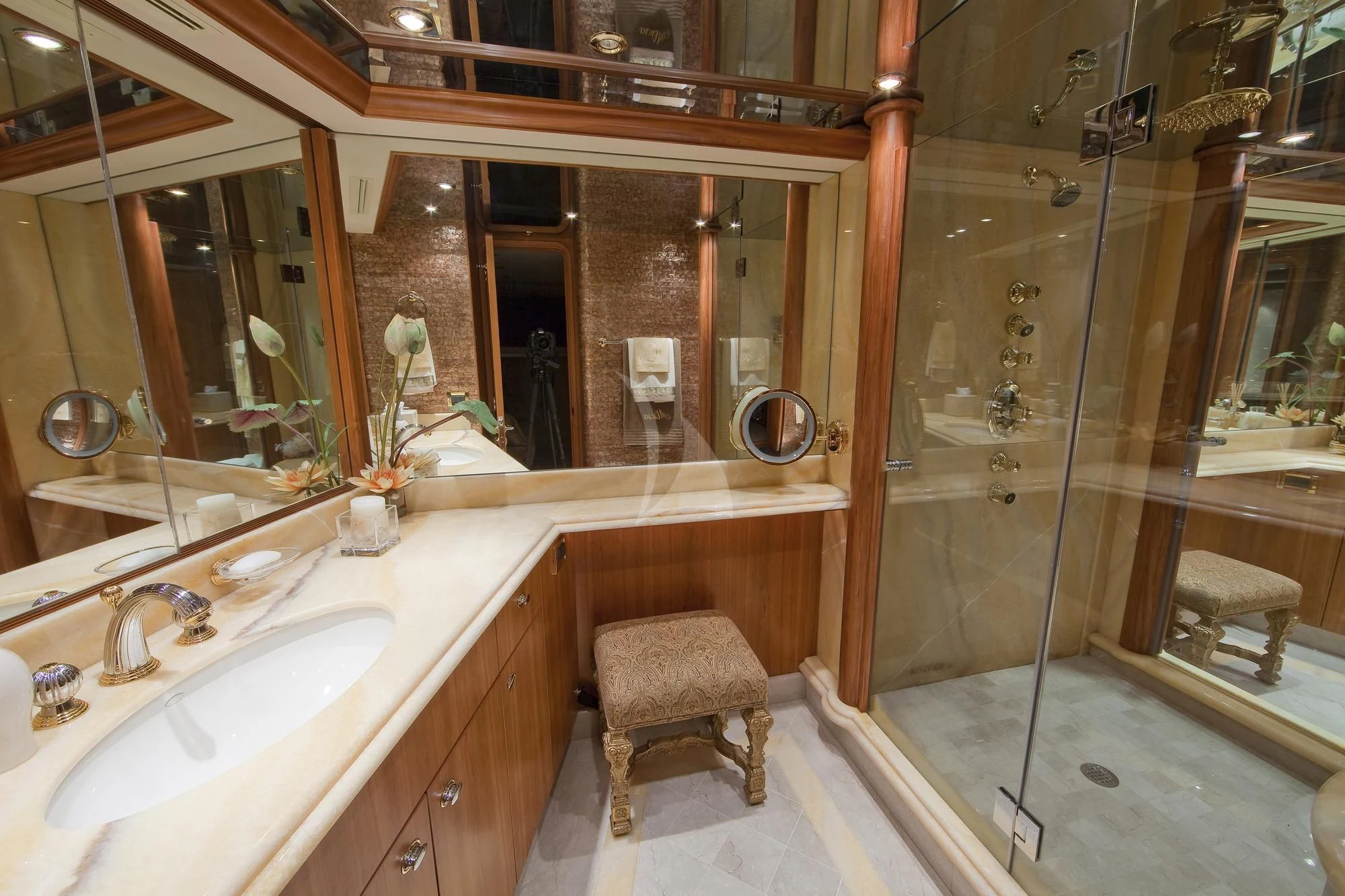 a bathroom with a stand up shower aboard LADY GRACE Yacht for Sale