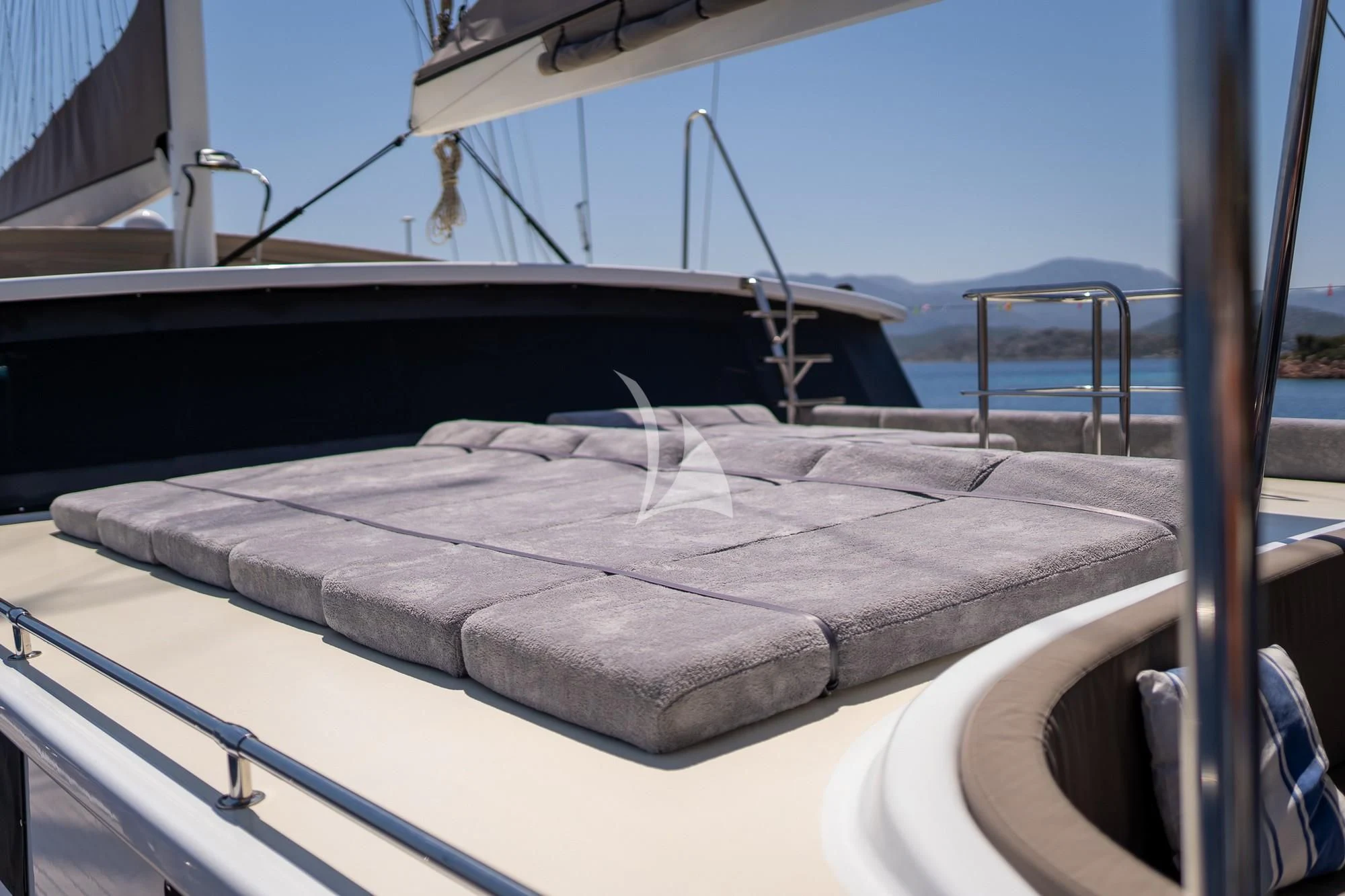 a bed on a boat aboard NEVRA QUEEN Yacht for Sale