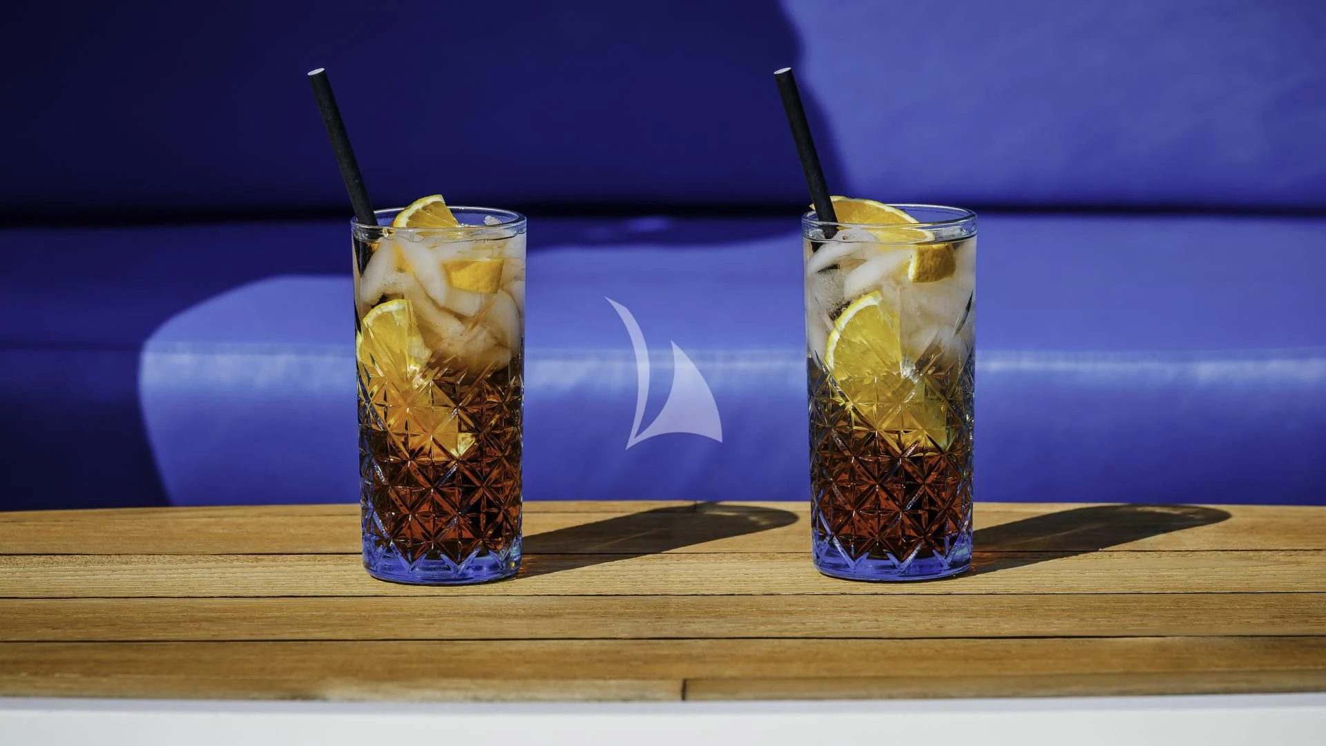two glasses of drink on a table aboard THE BEST WAY Yacht for Sale