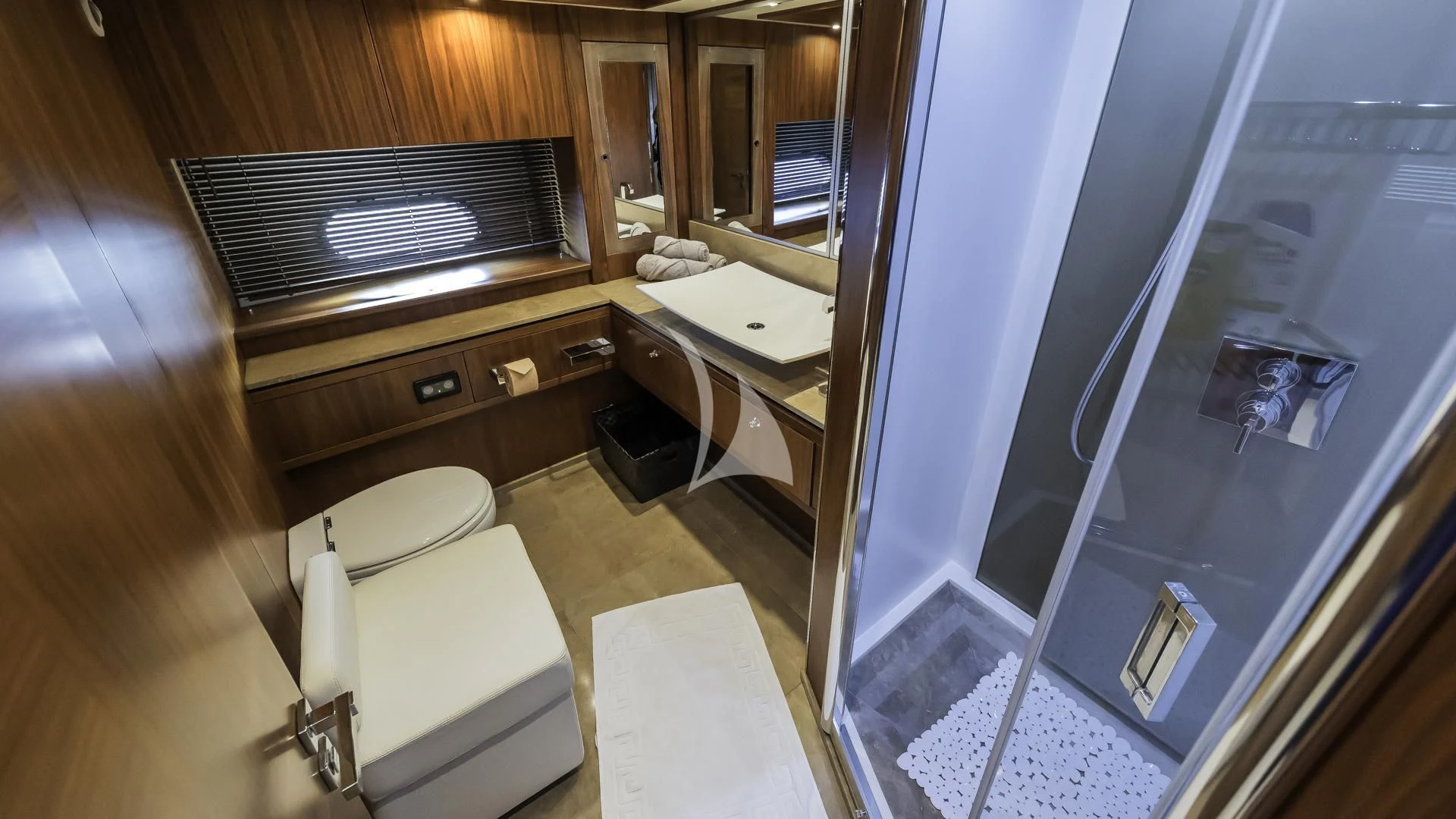 a room with a bed and a desk aboard THE BEST WAY Yacht for Sale