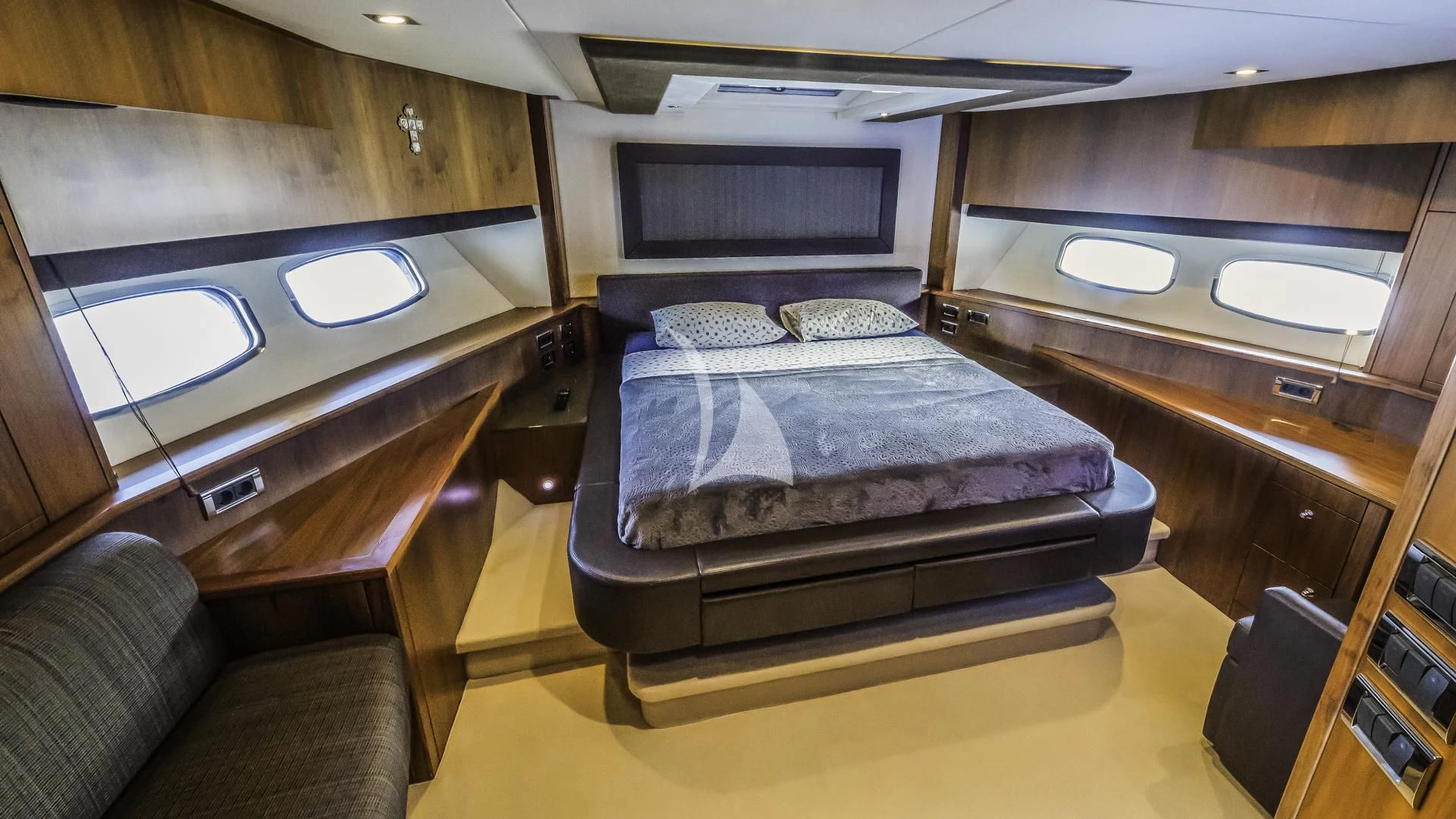 a bed in a room aboard THE BEST WAY Yacht for Sale
