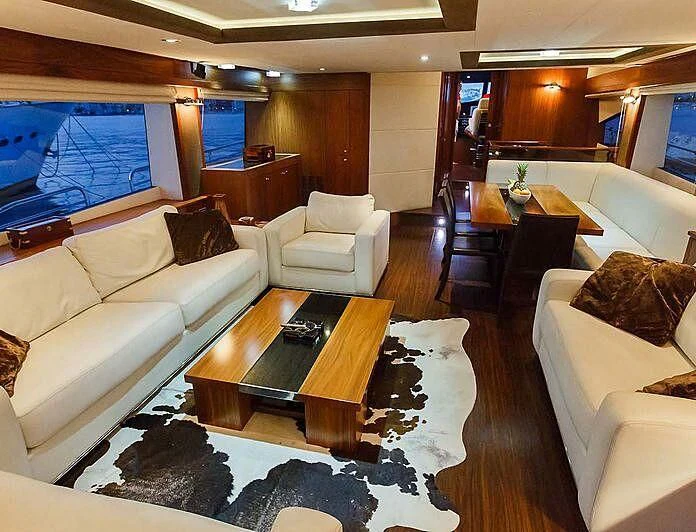 a living room with a large window aboard THE BEST WAY Yacht for Sale