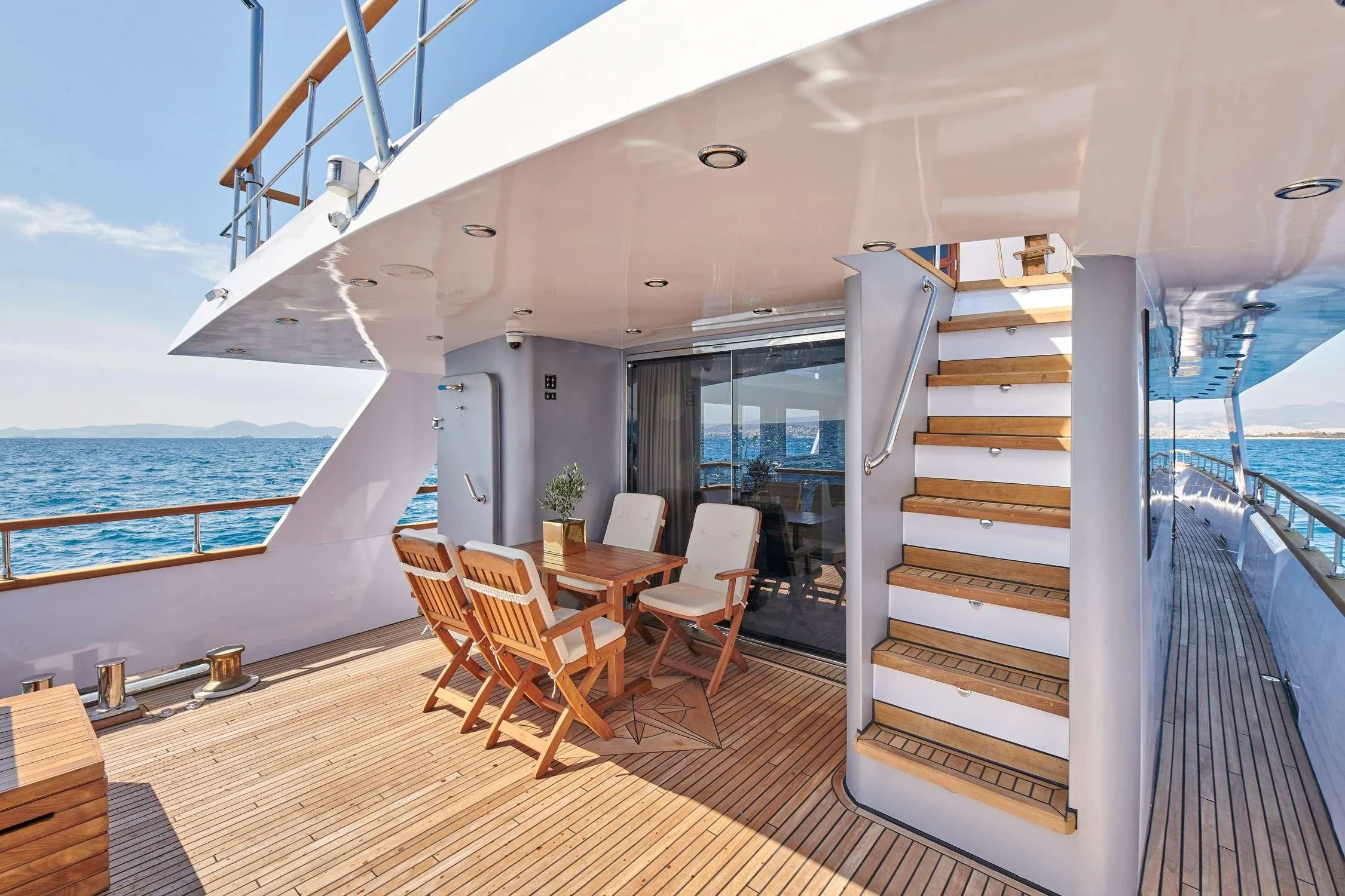 a large balcony overlooking the ocean aboard WIDE LIBERTY Yacht for Sale