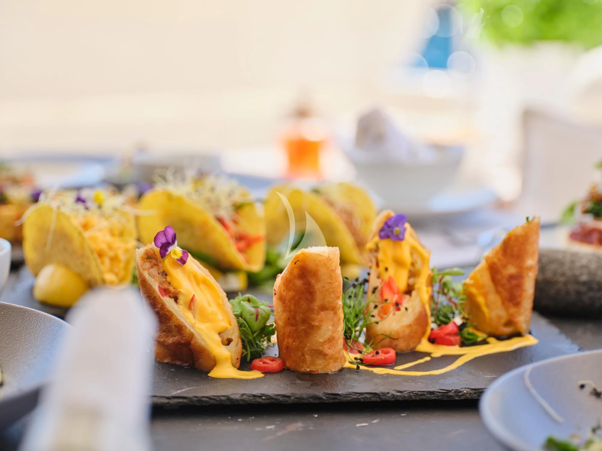 a plate of food aboard SEVEN S Yacht for Charter