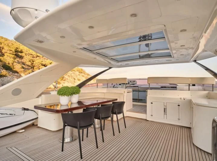 a kitchen with a large white ceiling aboard SEVEN S Yacht for Charter