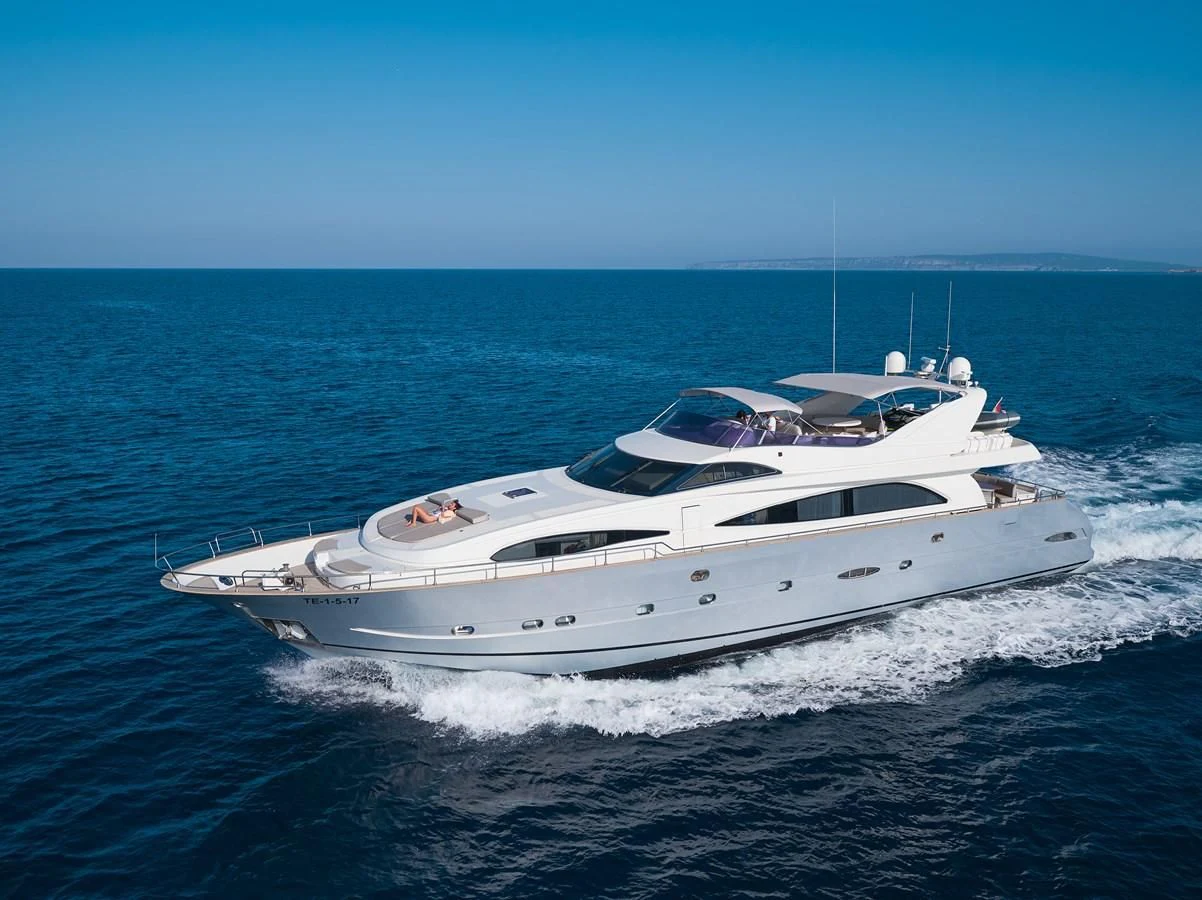 a white yacht on the water aboard KIAWAH II Yacht for Sale