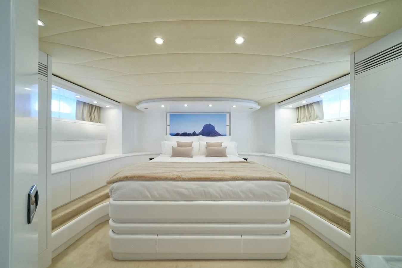 a bed in a room aboard KIAWAH II Yacht for Sale