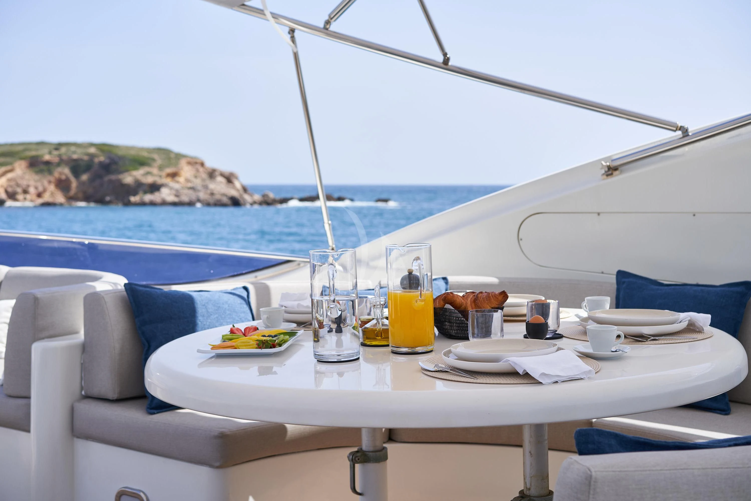 a table on a boat aboard KIAWAH II Yacht for Sale