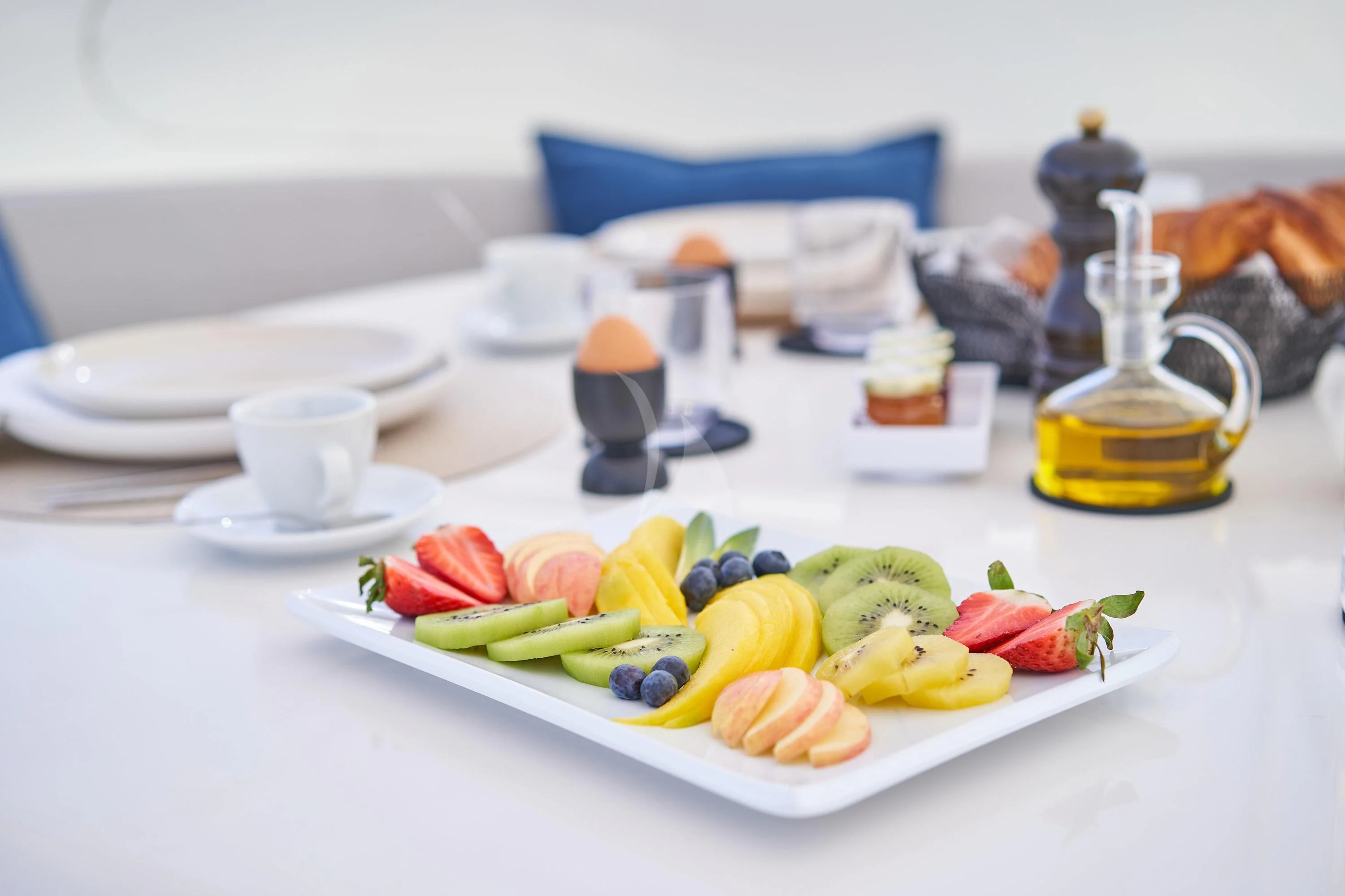 a plate of food aboard KIAWAH II Yacht for Sale