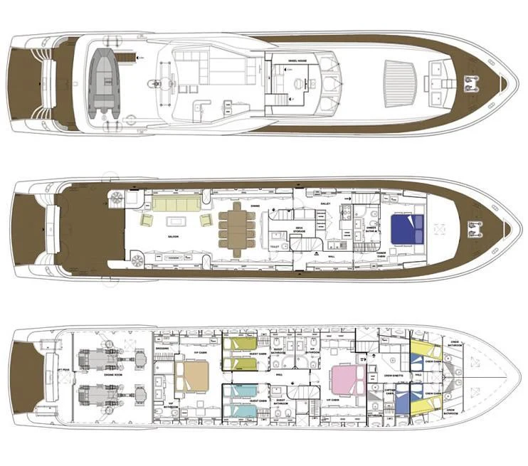 diagram, engineering drawing aboard YLANG YLANG Yacht for Sale