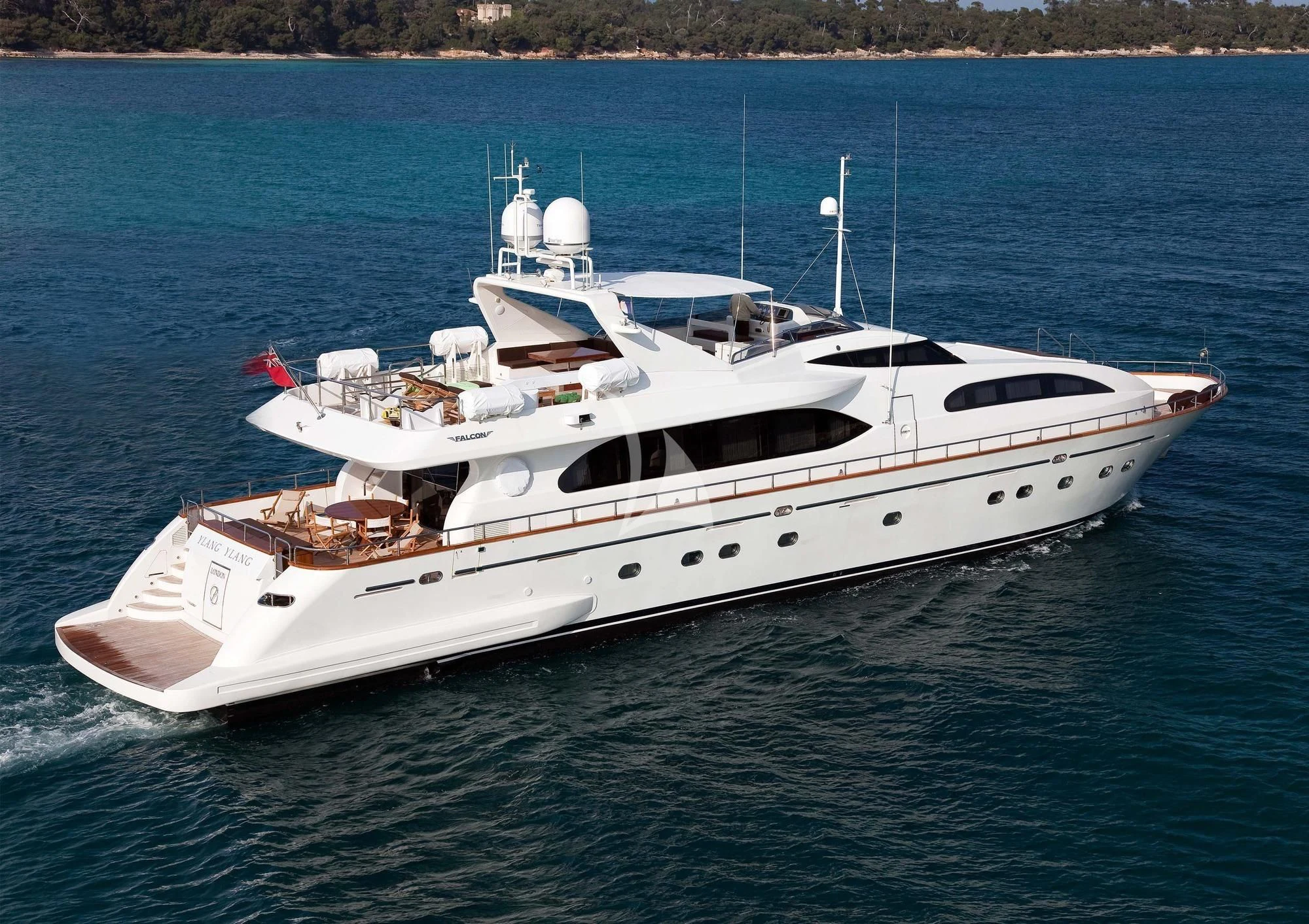 a white yacht on the water aboard YLANG YLANG Yacht for Sale