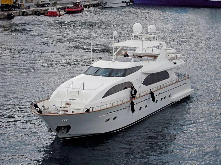 a white yacht in the water aboard YLANG YLANG Yacht for Sale