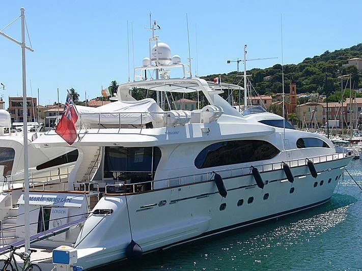 a white boat in the water aboard YLANG YLANG Yacht for Sale