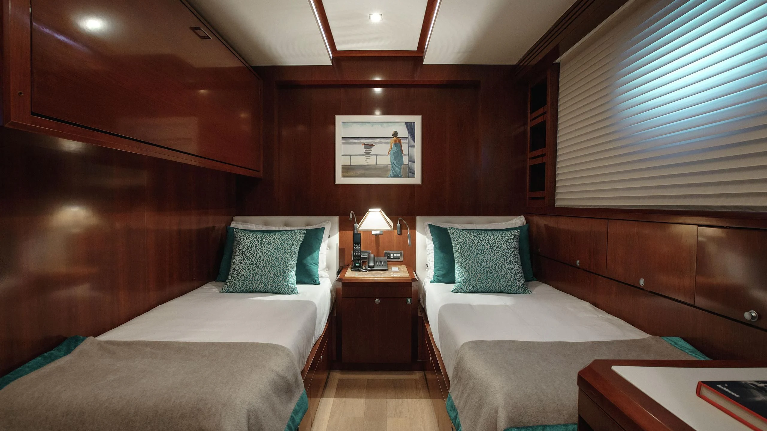 a room with two beds aboard W EXPLORER Yacht for Sale