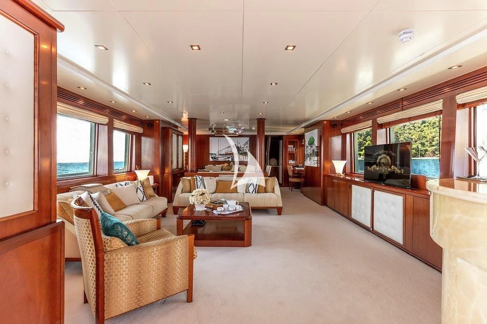 a living room with a large window aboard W EXPLORER Yacht for Sale