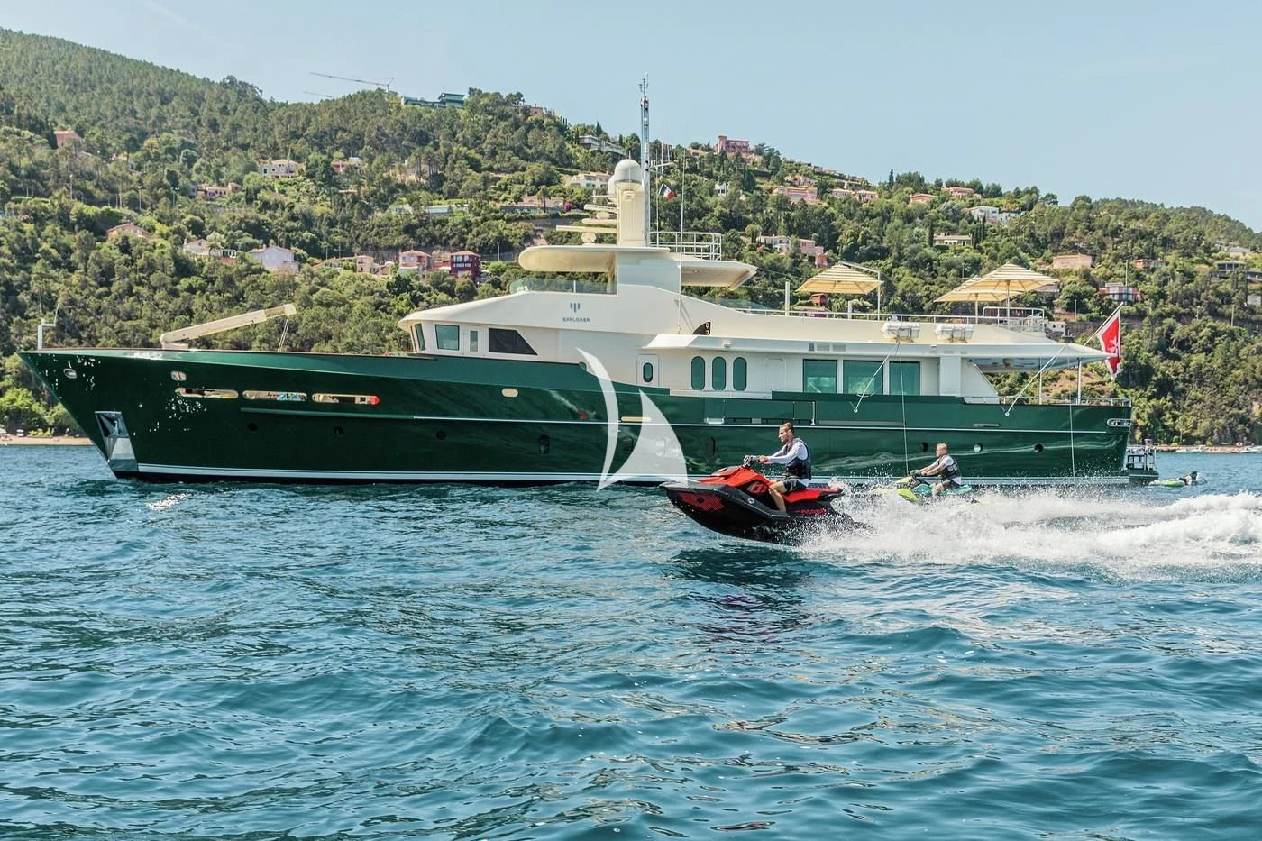 a boat with a person on it aboard W EXPLORER Yacht for Sale