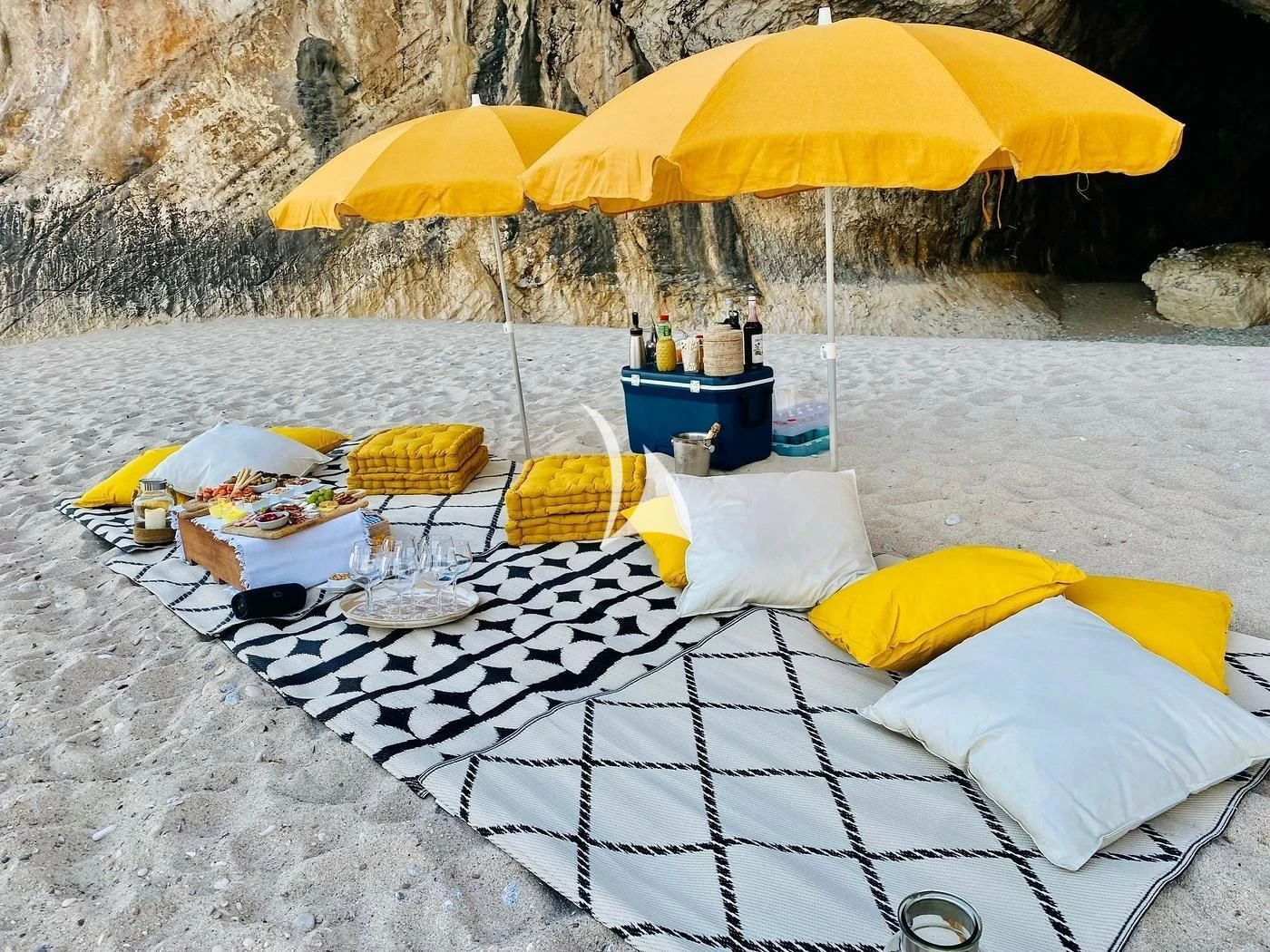 a table with umbrellas on it aboard W EXPLORER Yacht for Sale