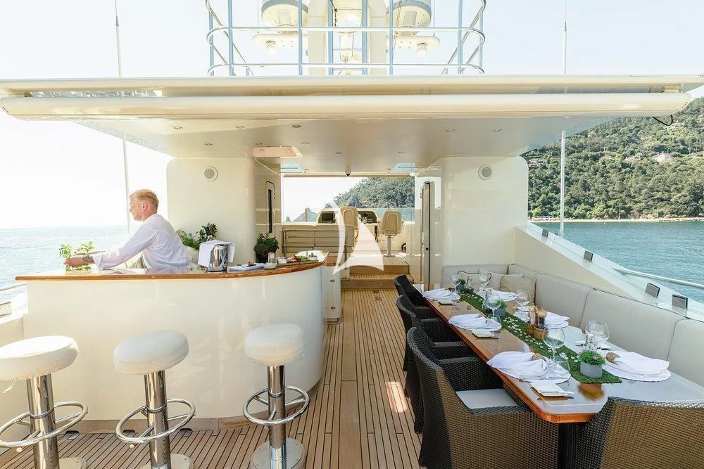 a person sitting at a table aboard W EXPLORER Yacht for Sale