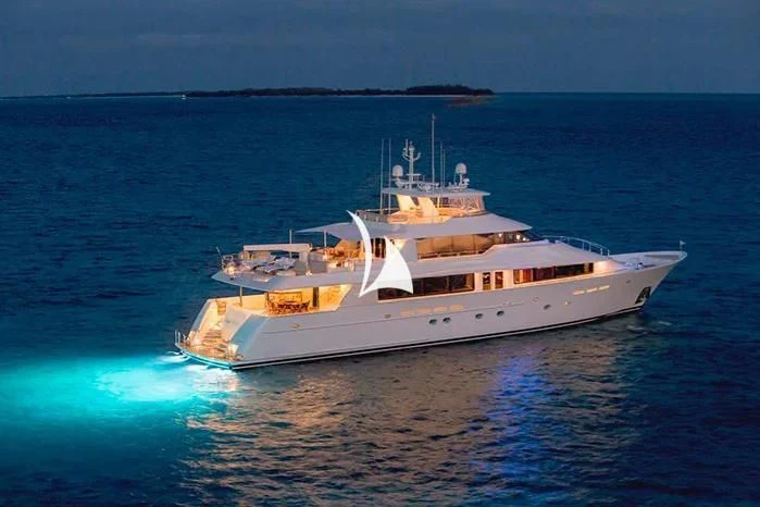 a white boat in the water aboard TRUST FUN Yacht for Sale