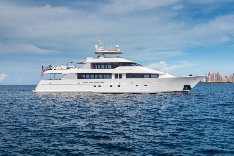 a large white boat in the water aboard TRUST FUN Yacht for Sale