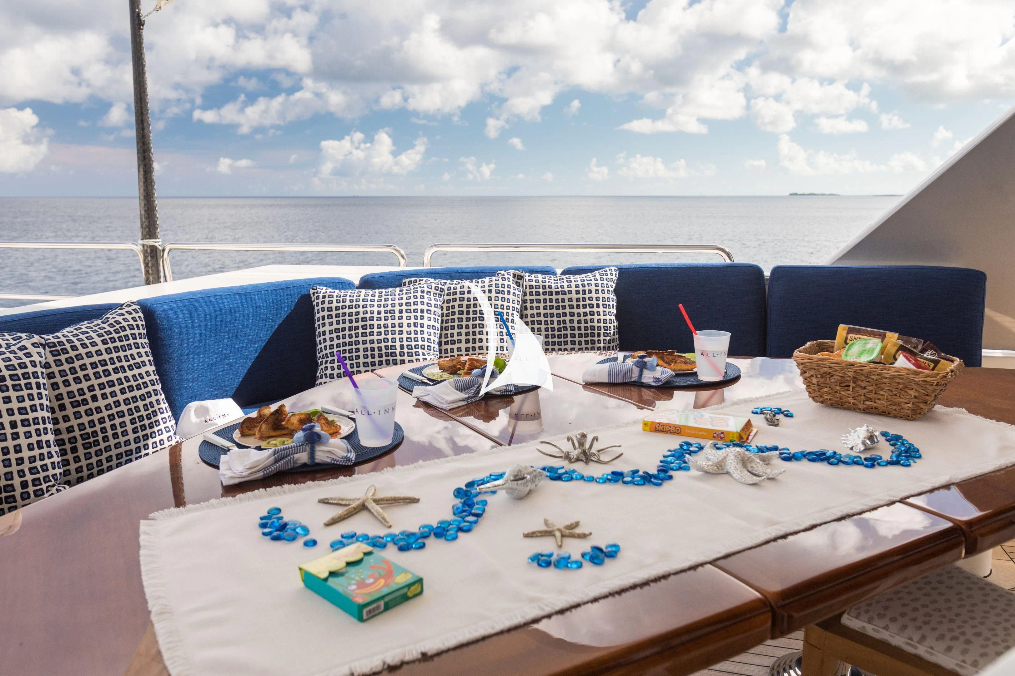 a table with food on it aboard TRUST FUN Yacht for Sale