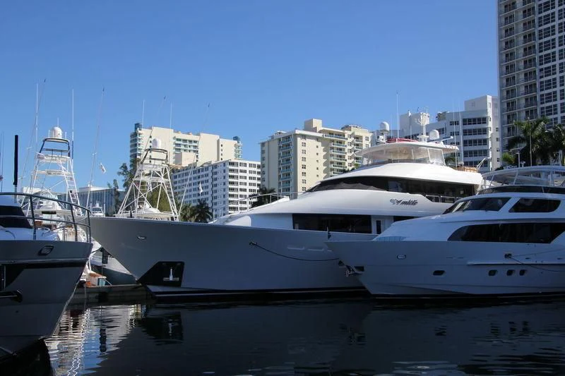 a group of boats in a harbor aboard TRUST FUN Yacht for Sale