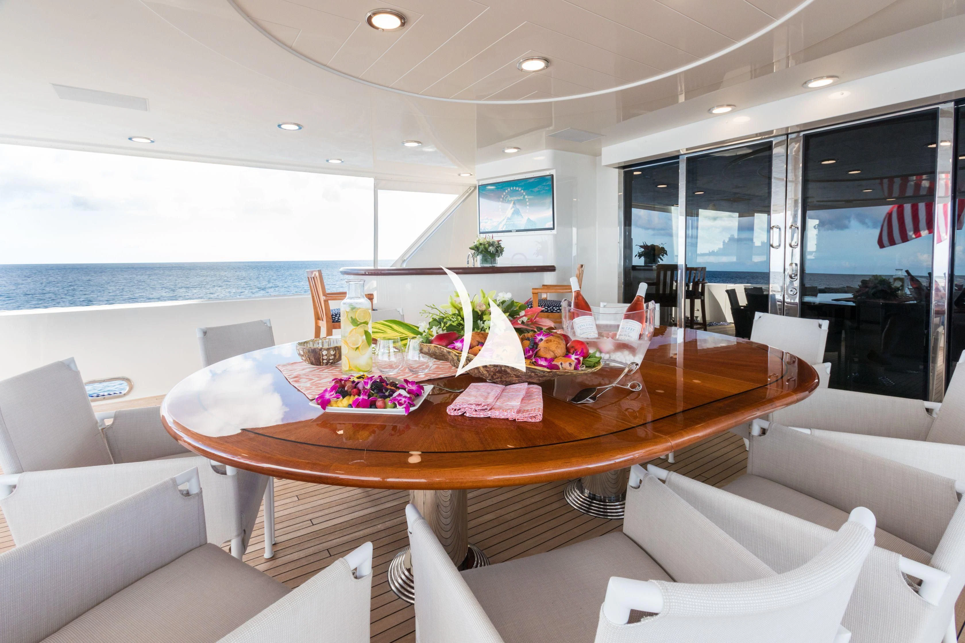 a table with food on it aboard TRUST FUN Yacht for Sale