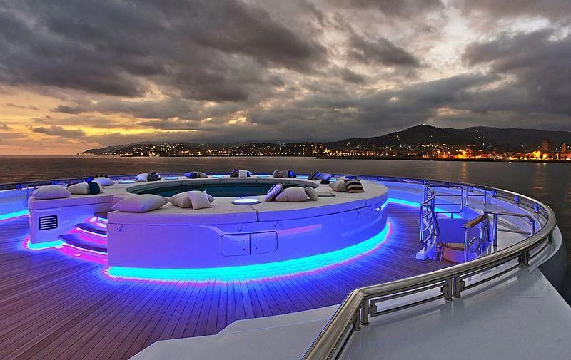 a pool with a purple light aboard SERENE Yacht for Sale
