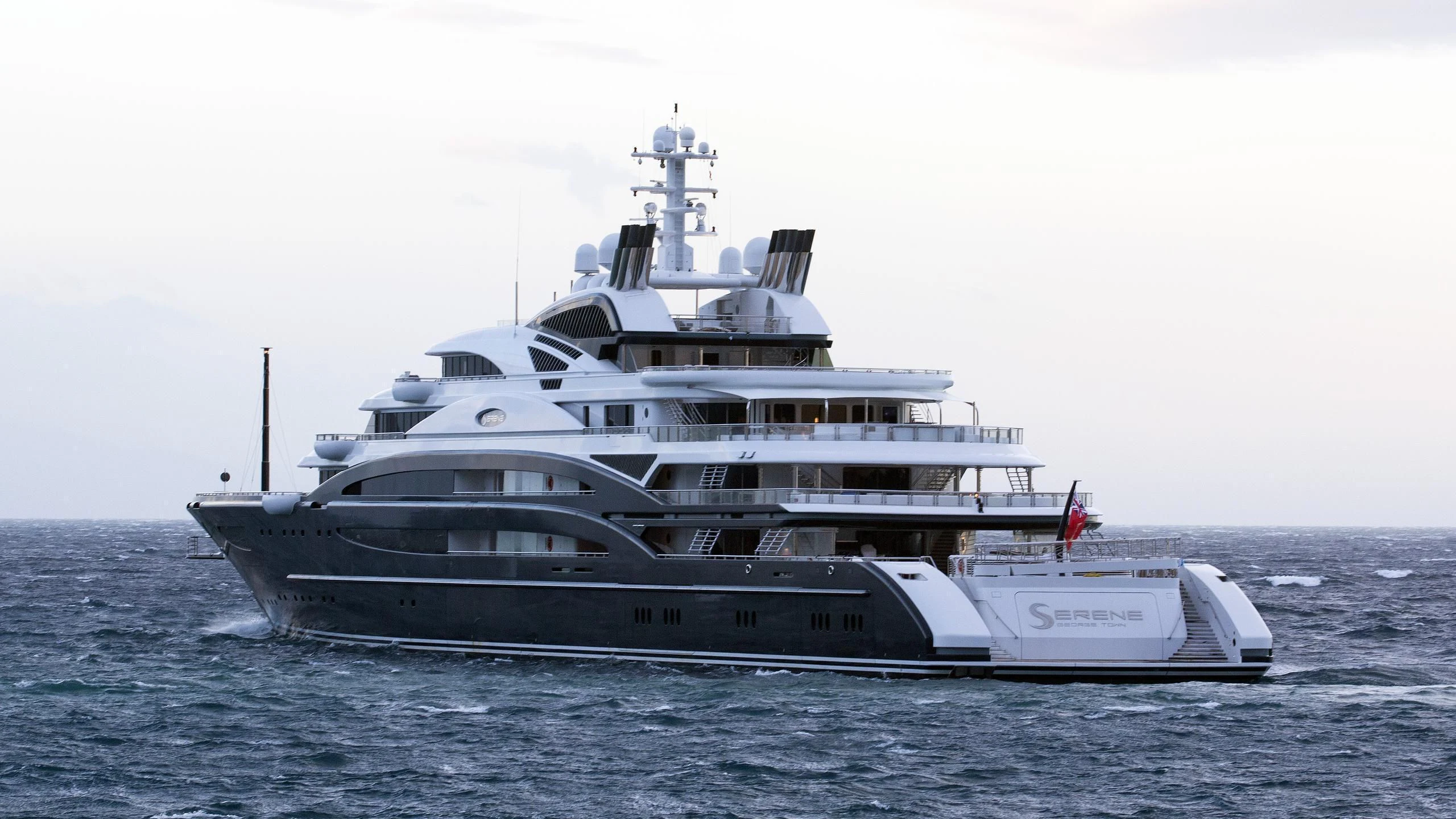 a large white ship aboard SERENE Yacht for Sale
