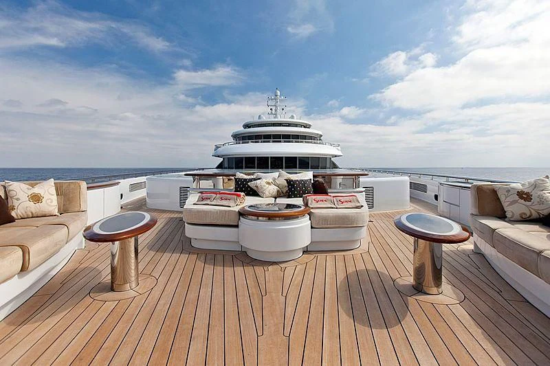 a deck with a large cruise ship aboard SERENE Yacht for Sale